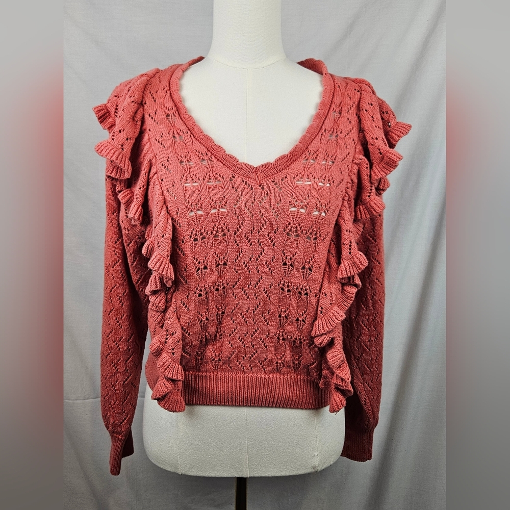 Marc New York Womens Knit Ruffle Sweater Faded Rose S Coquette Feminine Boho